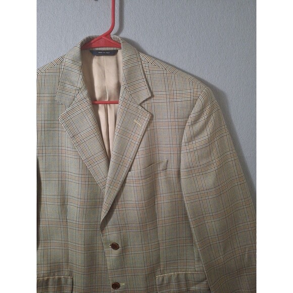 Brooks Brothers Blazzer 40 Tan Silk Wool Glen Plaid Windowpane Jacket Sport Coat - Picture 2 of 14